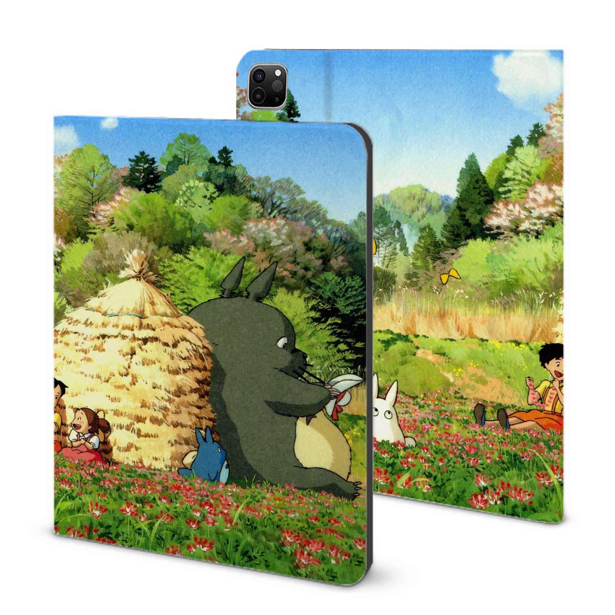 （画像用） となりのトトロ 草壁メイ 草壁サツキ My Neighbor Totoro Satsuki Kusakabe Mei Kusakabe IPad ケース ブック型 PUレザー TPU 耐衝撃 軽量 薄型 ペン収納なし 全面保護 IPad 各モデル対応